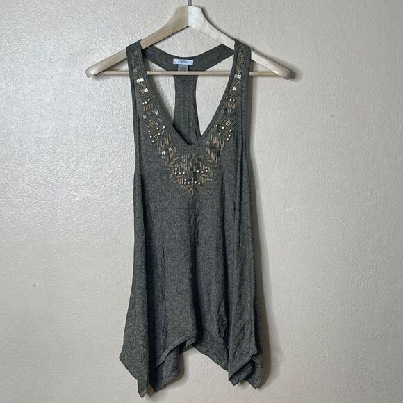 Cache Shirt Women's Medium Green Swing Tank Top Beads Embroidered V-neck Vintage - Picture 4 of 11